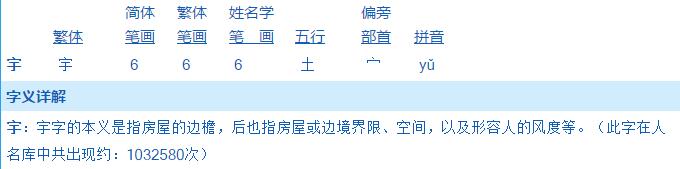 带“宇”字的宝宝起名